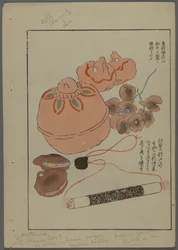 Juguetes japoneses, de Unai no tomo (Amigos de un niño) por Shimizu Seifu, 1891-1923. Campanas, sonajeros.